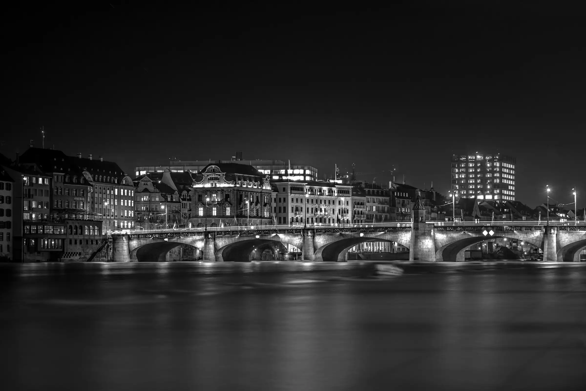 The Rhine and the Mittlere Brücke in Basel at night